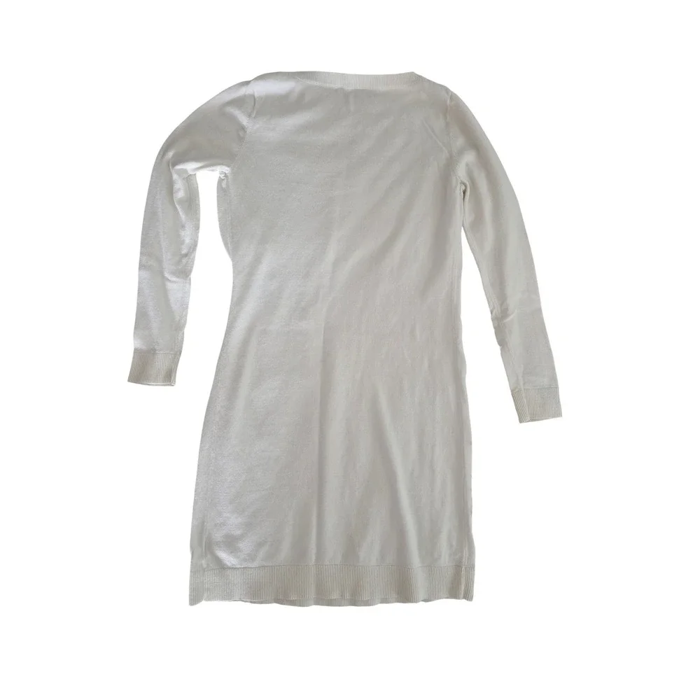 Michael Kors Womens White Long Sleeve Belted Knit Sweater Dress Small